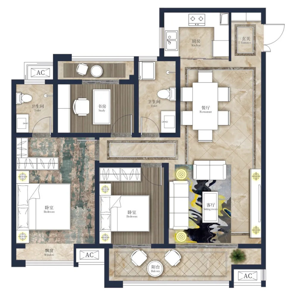 *建筑面积约118㎡,赠送约7.37㎡的三室两厅两卫户型