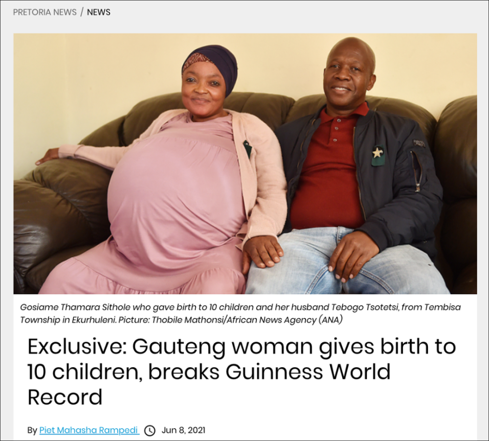 核查南非母亲产下十胞胎创造世界纪录