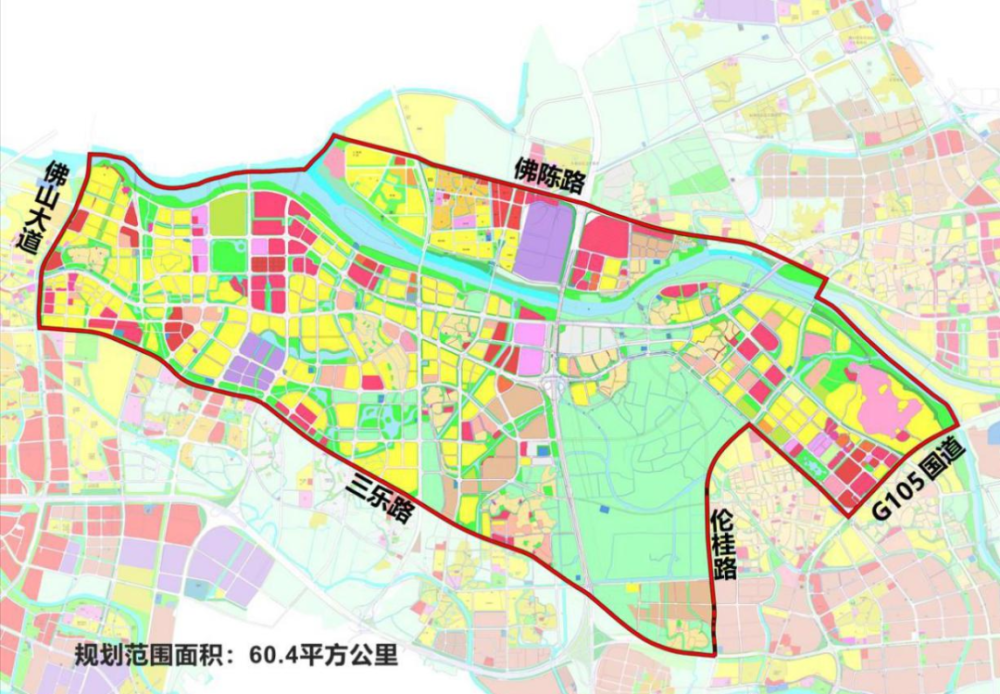 的佛山新城,会展片区,北滘新城及北侧潭洲半岛片区,规划人口约25万人