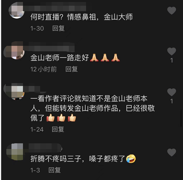 网友们也在该视频的评论区留言缅怀金山老师,望他在天堂好好安息!