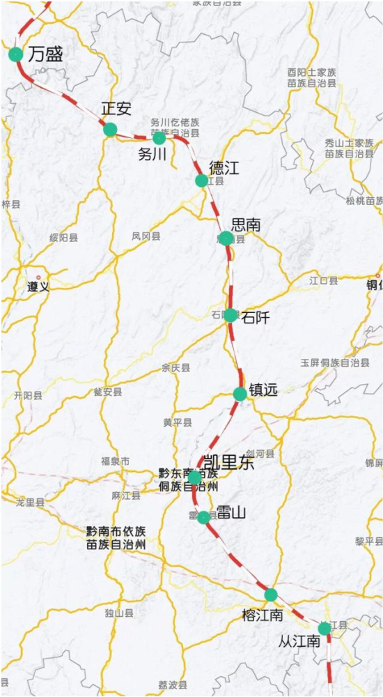 貴州兩條鐵路敲定最終路線方案,涉及遵義,貴陽,銅仁,黔東南