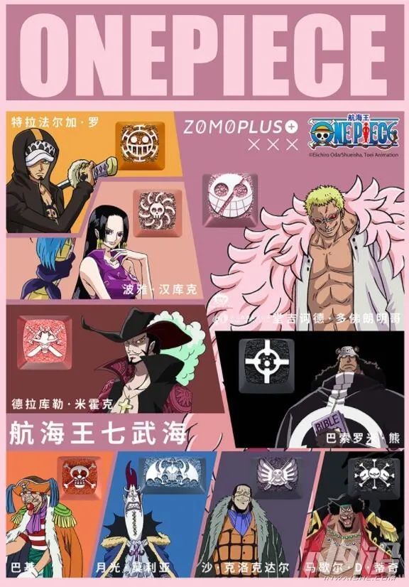 zomo发布海贼王新世界四皇及王下七武海系列键帽