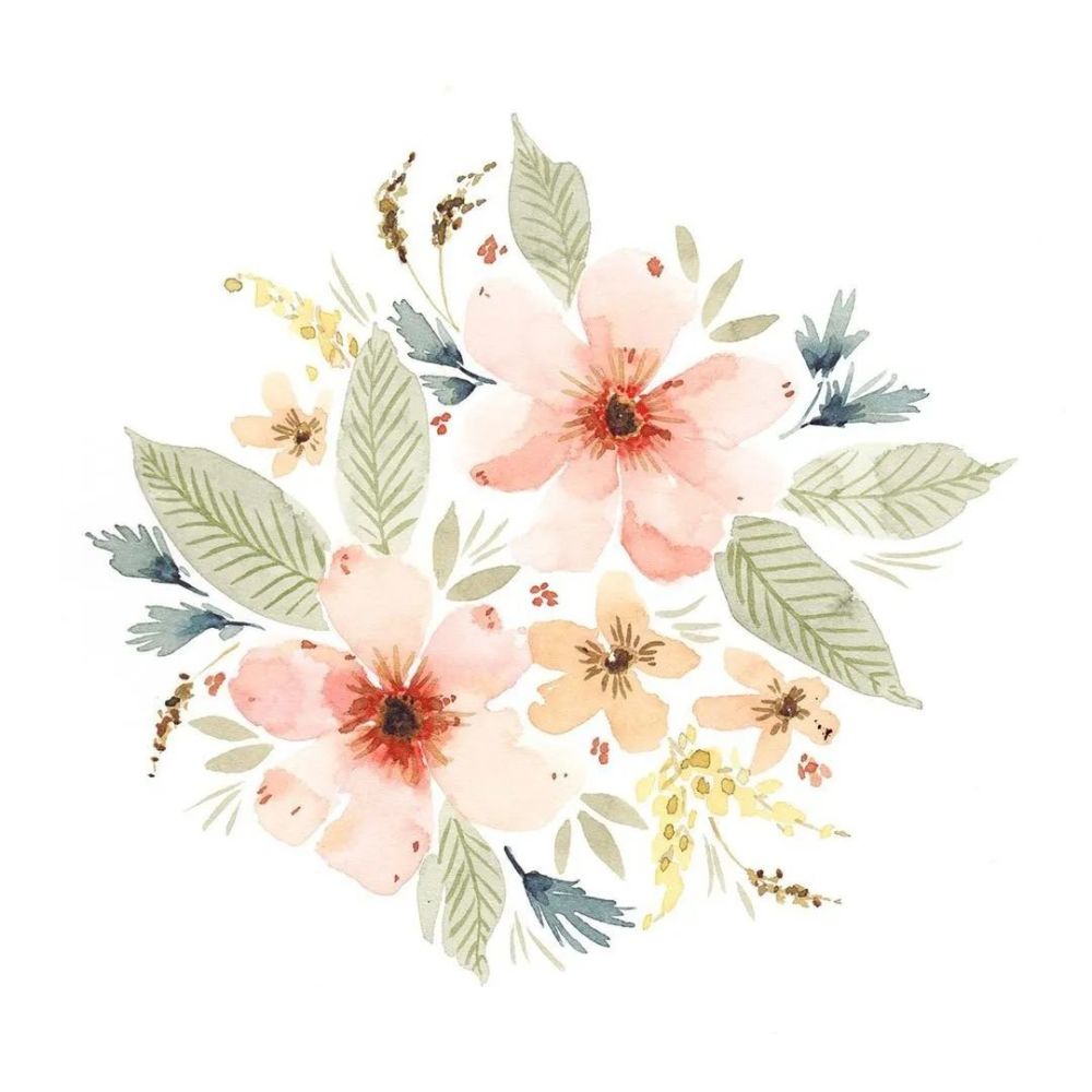 水彩小花花小房子绘画干净的水彩颜色