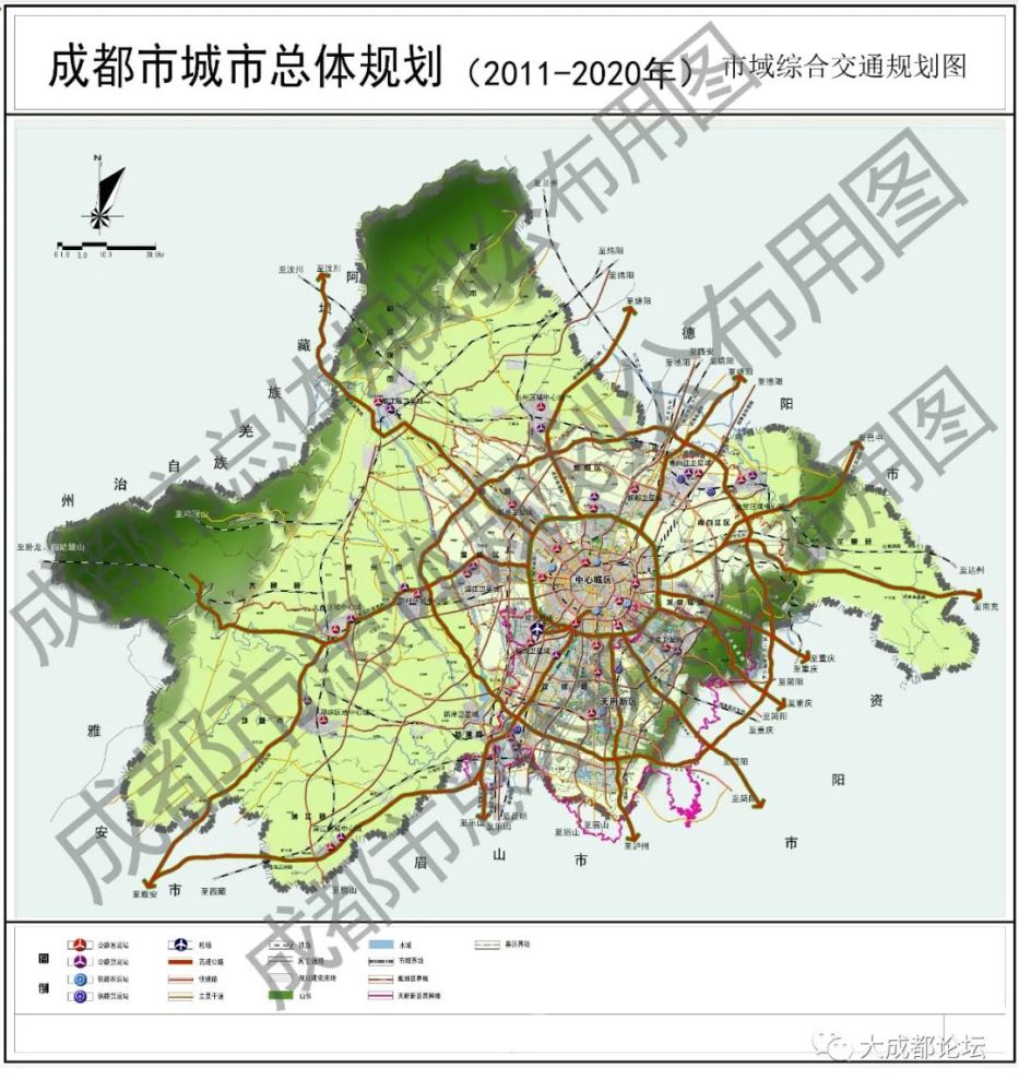 成都市城市总体规划20112020年轨道交通高快速路及干道规划图