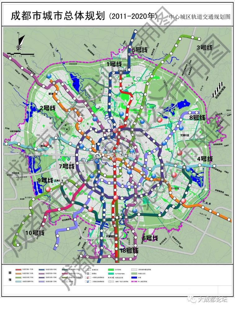 成都市城市总体规划20112020年轨道交通高快速路及干道规划图