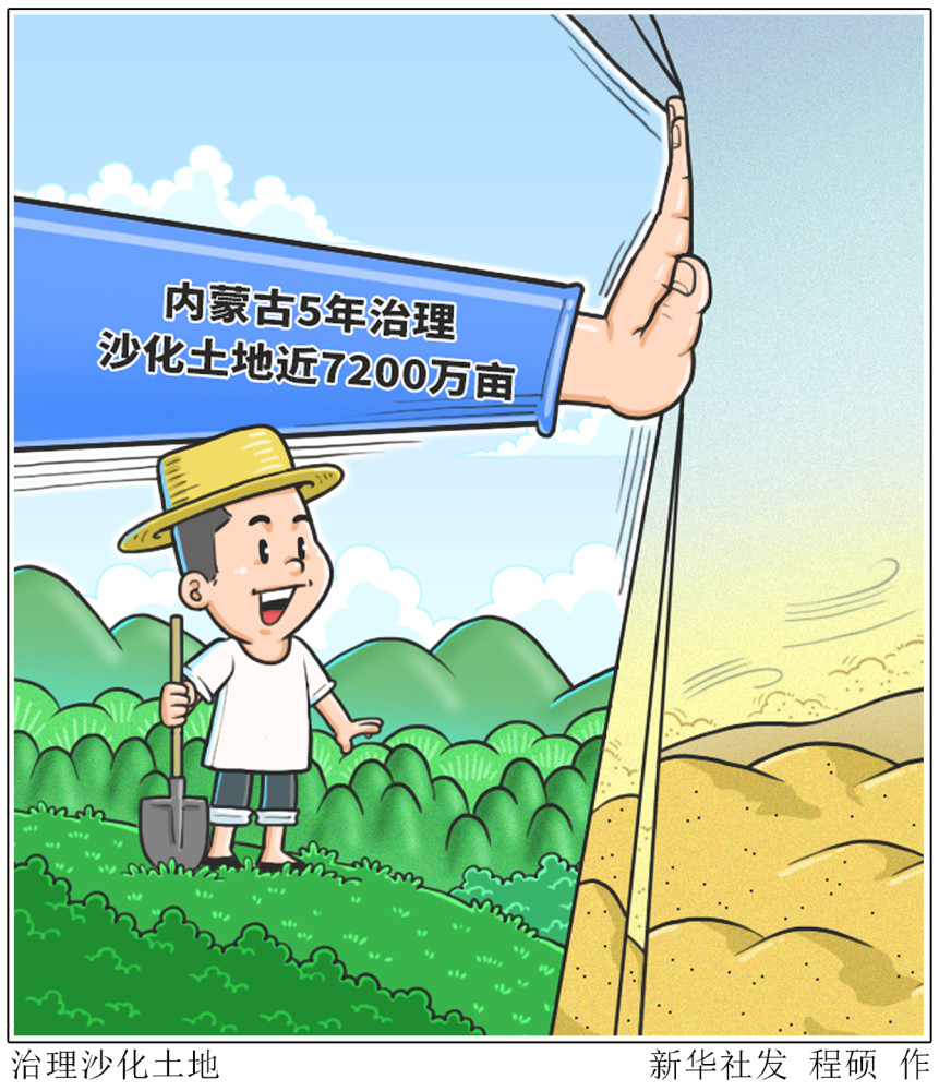 图表漫画环境治理沙化土地