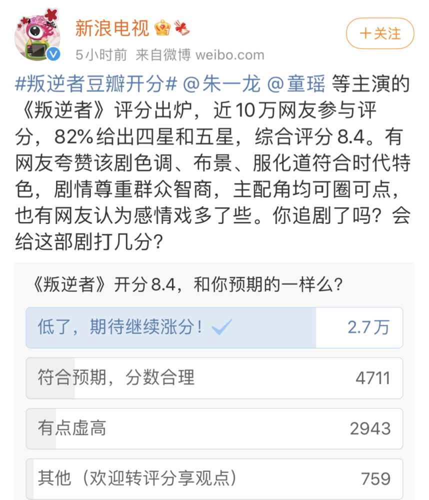 豆瓣开分84叛逆者的观众不答应