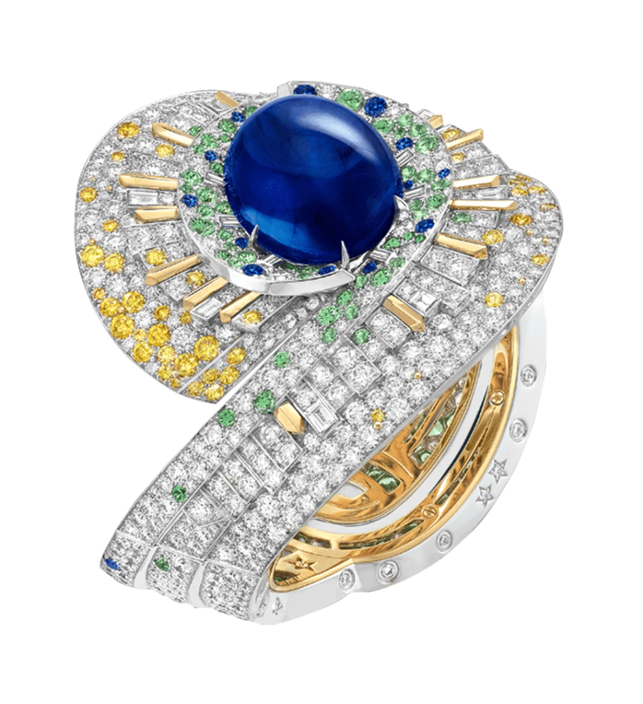 白钻,蓝宝石和沙弗莱石榴石,sentier détoiles手镯尽显梵克雅宝对