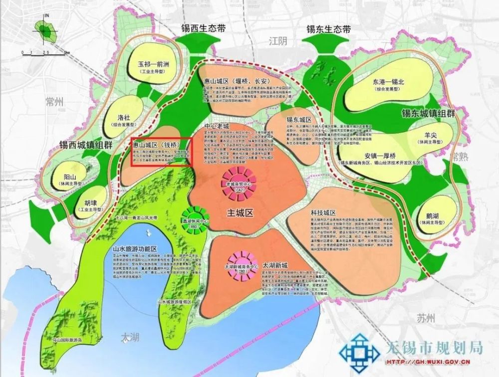 规划中,无锡提出将重点发展"一主两群,三心两带"建设,其中位于惠山