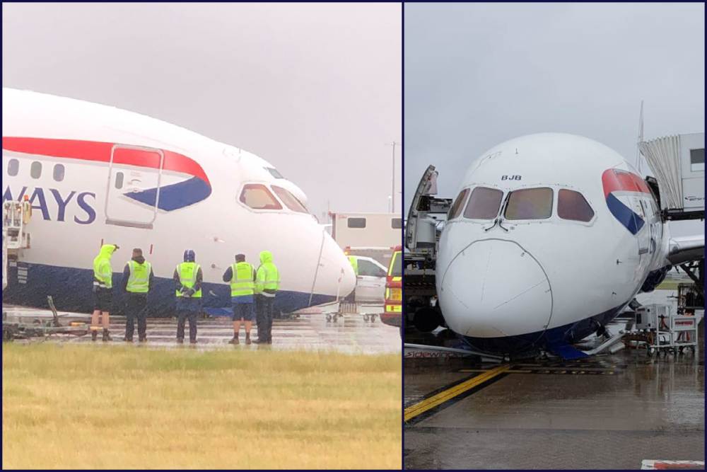 英國航空787飛機前起落架倒塌_騰訊新聞