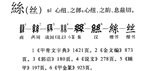 字形演變本義是用絲,棉,麻或金屬等製成的細長物,如絲線,棉線,毛線