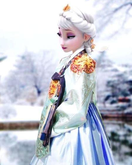 艾莎女王又换衣服啦,汉服,和服,韩服,旗袍都给她安排上了