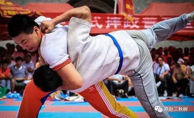 中国跤比赛动作  图片源于网络燕赵三秋树原标题:中国式摔跤全国冠军