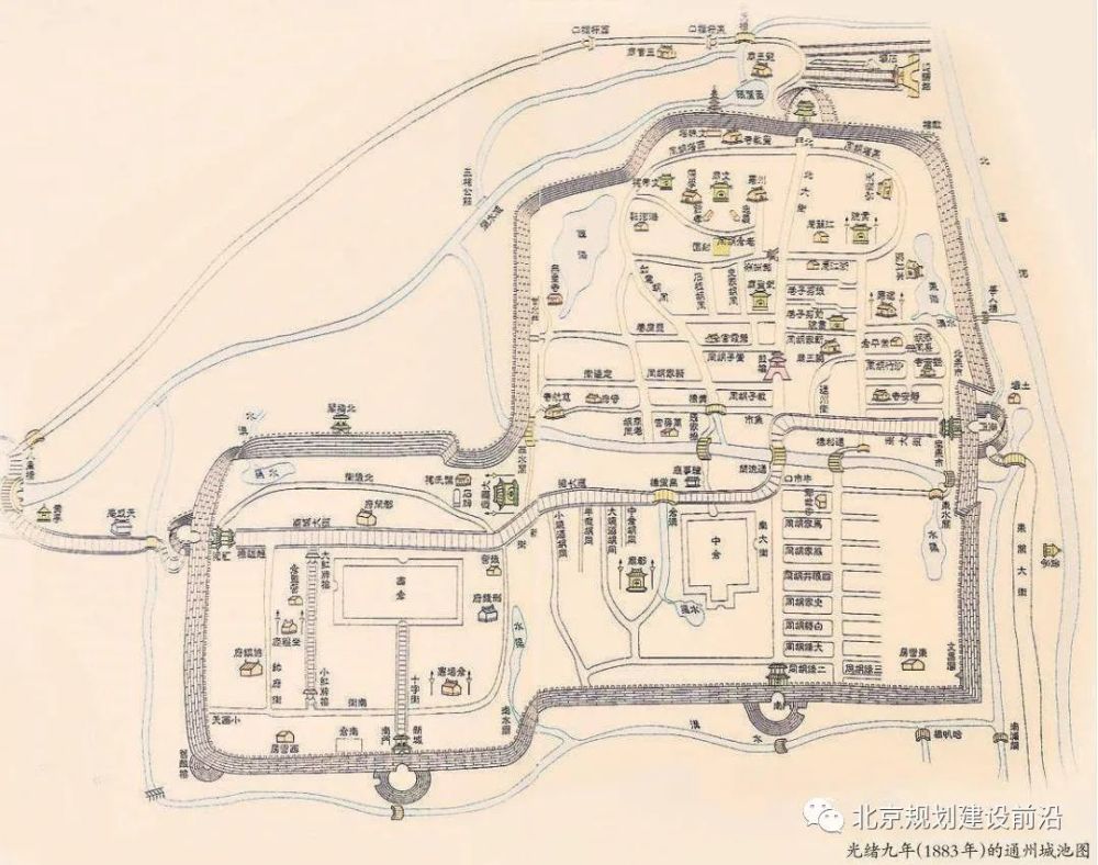 光绪九年(1883年)的通州城池图 2012年,修建地铁6号线时发现了这处