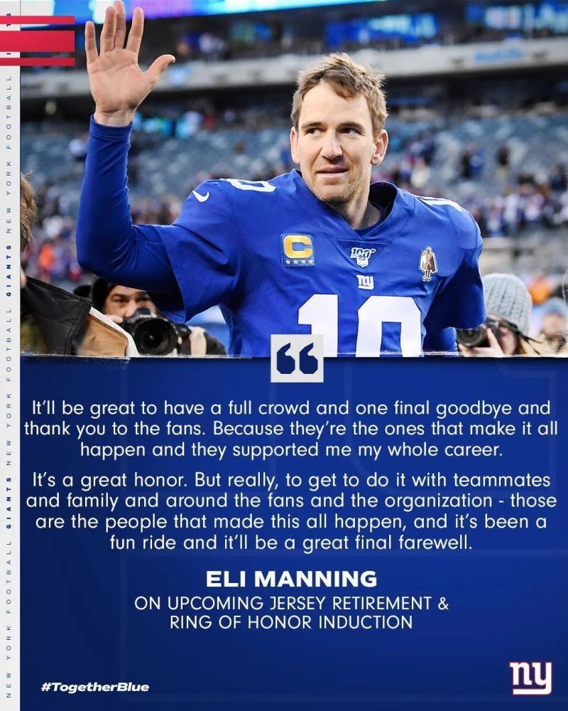 巨人将退役小曼宁10号球衣伊莱将以新身份重回巨人