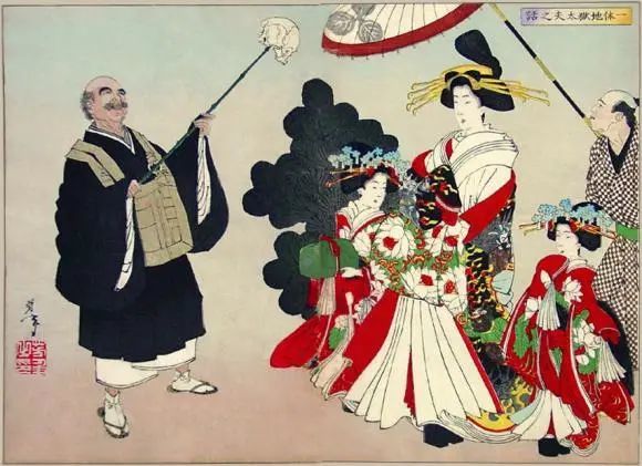 《一休地狱太夫之话》,月冈芳年绘,1886年瞎驴神髓:一休,白骨禅与盲女