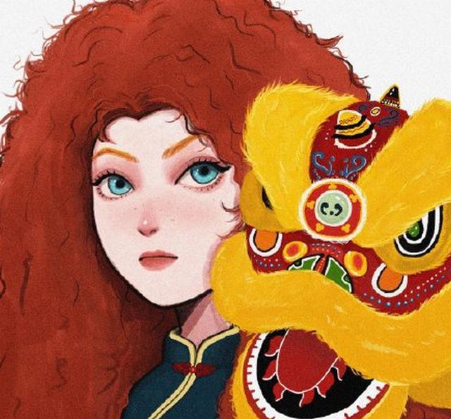 迪士尼公主的新年画风爱丽儿好像很开心艾莎充满女王范