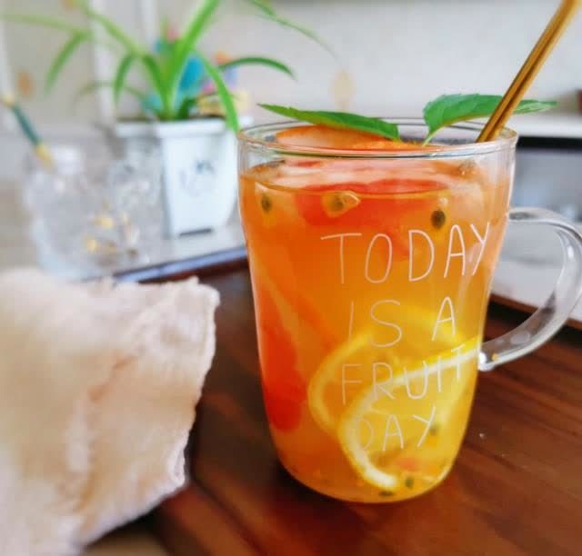 百香果西柚柠檬蜂蜜水,夏季清凉饮品,营养好喝