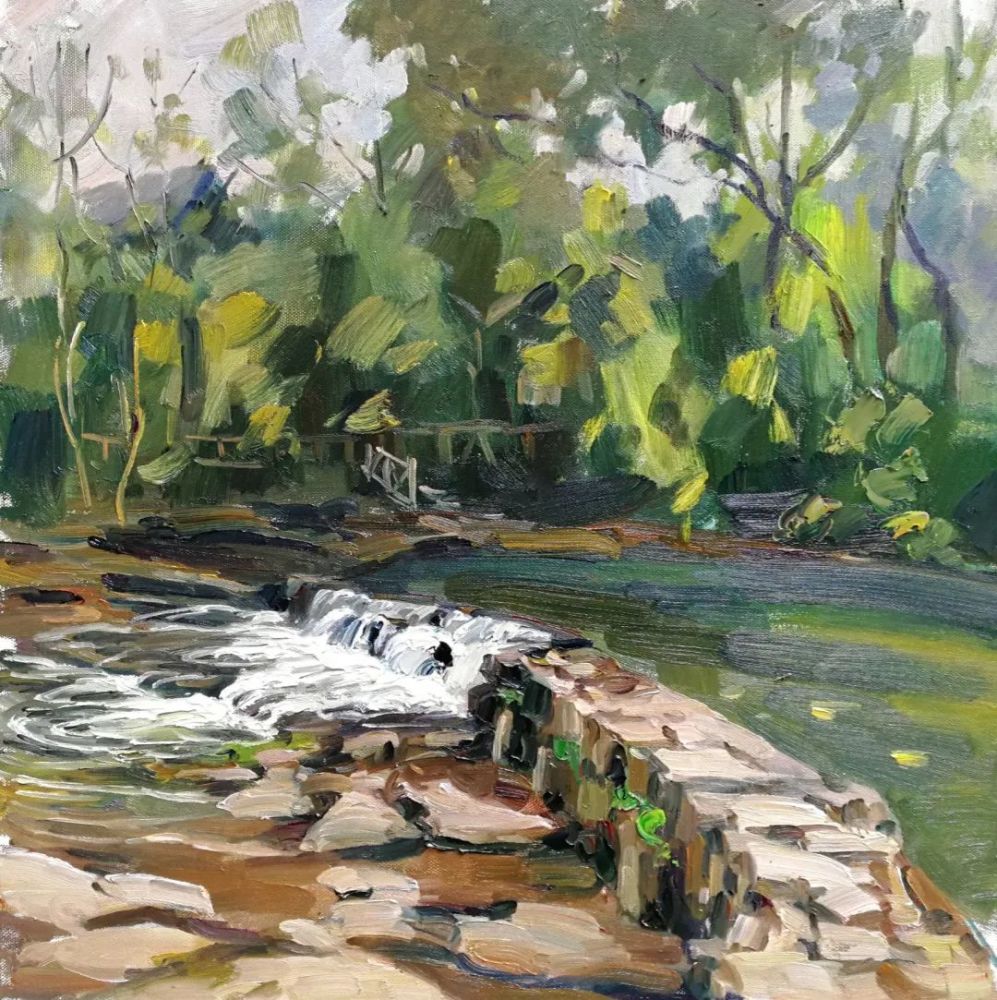 《上里古镇写生1》布面油画50×60cm廖先进《柳江古镇写生》布面油画