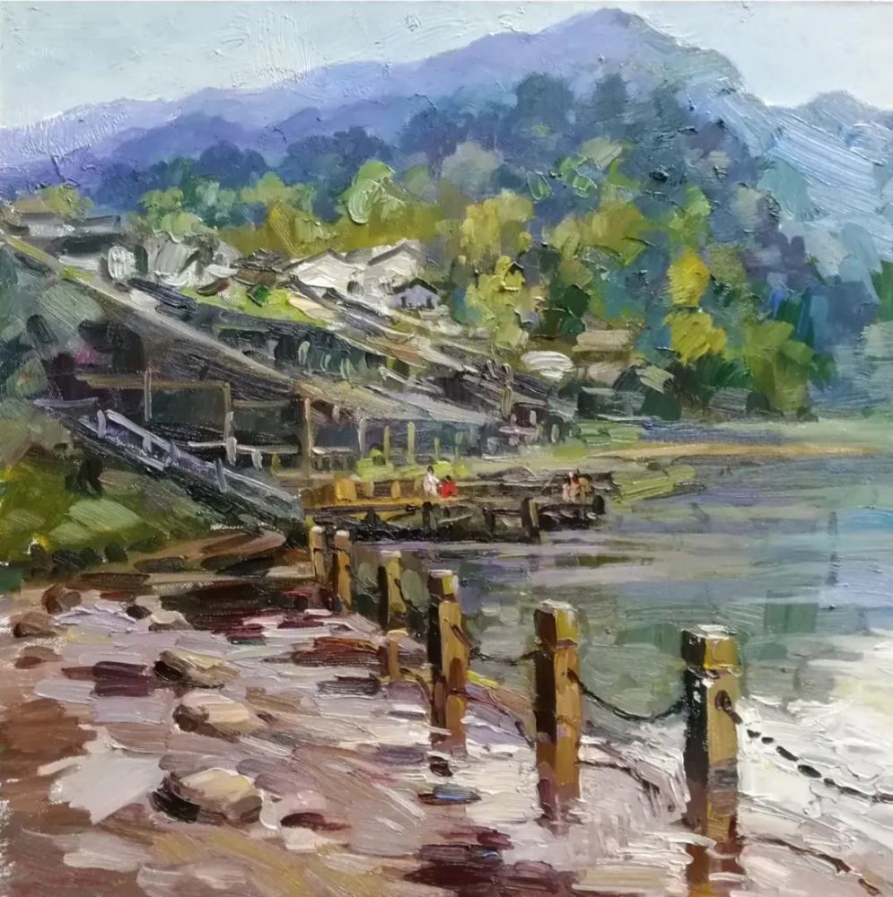 廖先进《柳江古镇写生》布面油画50×60cm殷亮《上里写生》布面油画60