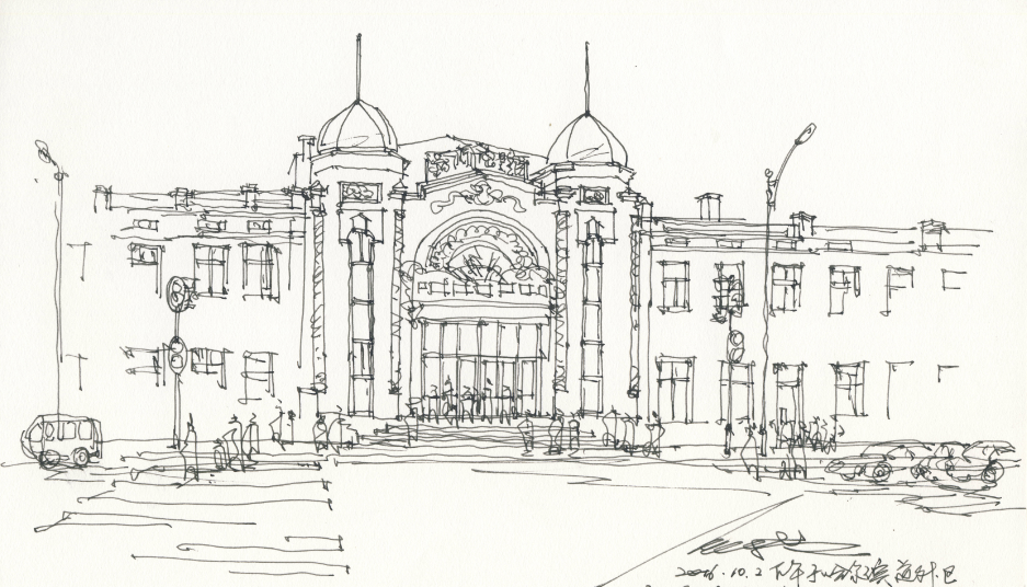 2006年吕维锋绘制的新闻电影院素描画城市规划和建筑设计专家吕维锋说