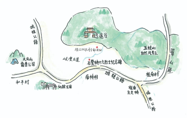 游径:大尖山露营公园—和平村—岐澳古道五桂山精华段—石莹桥十六