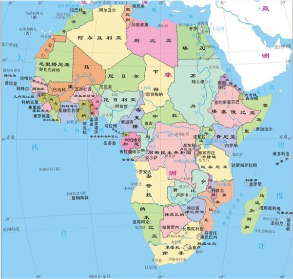 非洲地图中文版高清晰图片