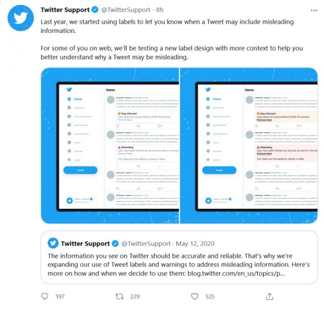 Twitter正在测试吸引注意力的虚假信息标签