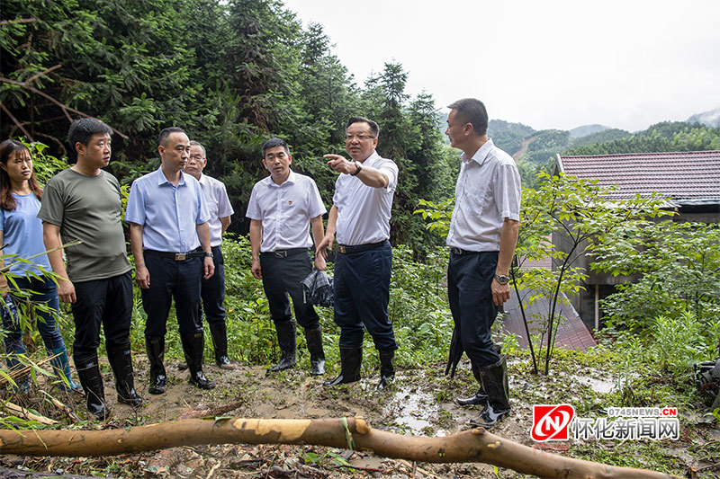 图为雷绍业在江口墟镇田家湾村地质灾害点实地检查滑坡体现状.