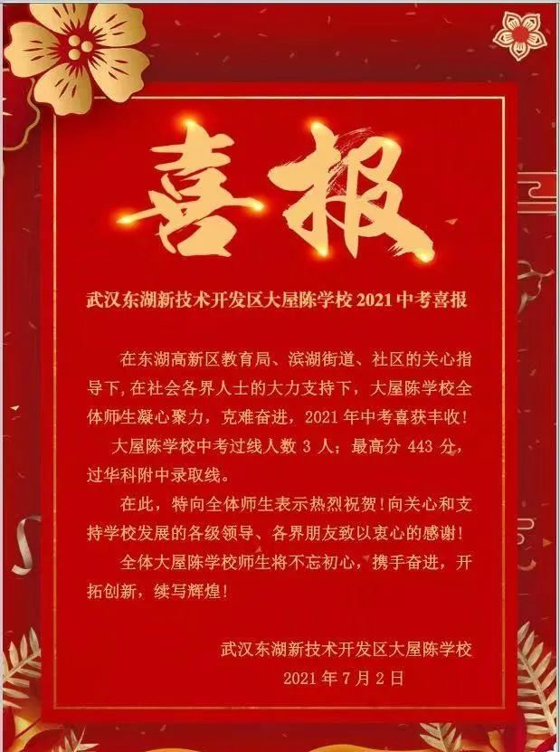 学校金银湖中学江岸区2021年中考喜报二中广雅二初七一中学&七一华源