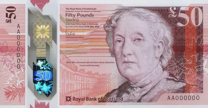 【新钞】苏格兰皇家银行正式推出新版50镑塑料钞