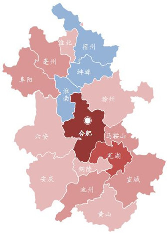 在城市重点争夺的5000亿元-7000亿元中坚区域,安徽出现了空白.