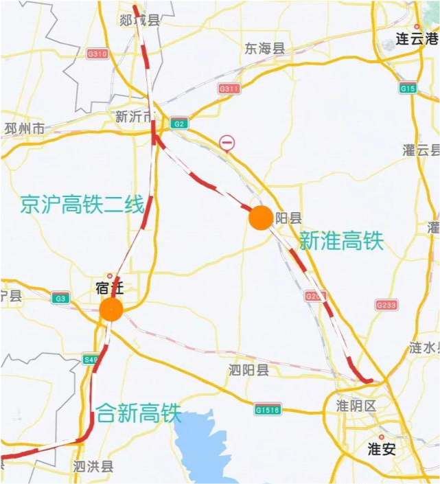 新沂至宿迁高铁居然是京沪高铁二线和合新高铁的共线路段