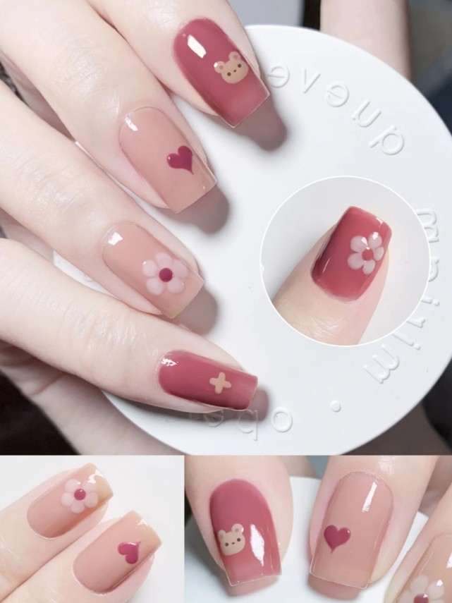 小熊软糖冰透奶咖甜豆沙温柔显白美甲