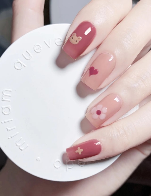 小熊软糖冰透奶咖甜豆沙温柔显白美甲