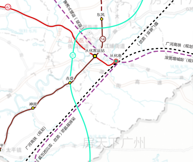 深莞增城际曾经出现过两个版本的线路,一个是经过正果机场,一个是经过