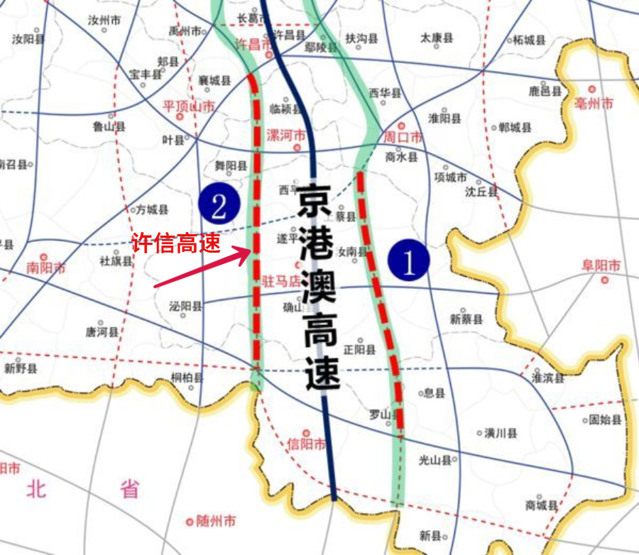 许信高速公路项目北起许昌境接许广高速,向南经临颍,漯河,舞阳,西平
