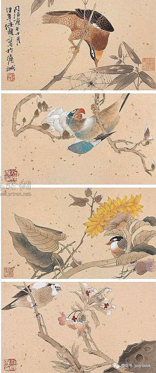 任伯年 工笔花鸟册 册页(八开)设色纸本