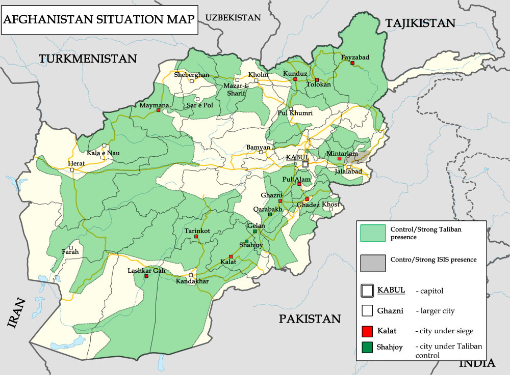 7月阿富汗最新局勢圖,塔利班已經實際控制80%的國土