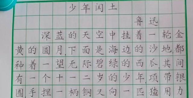 二年级学霸的看图写话《少年闰土》"火"了,字迹堪比"教科书"