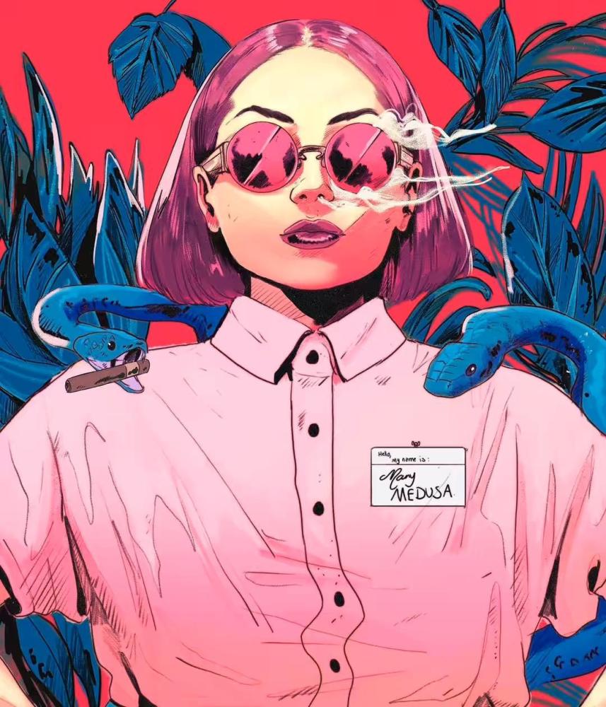 个性鲜明的酷girl插画,装扮有没有很赛博朋克呢