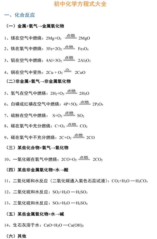 资深老教师熬夜整理 初中化学全部化学式及方程式大全 腾讯新闻