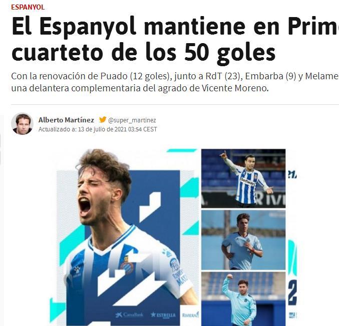 英超 狂轰50球！西媒列西班牙人4大前锋，武磊被无视，英超球队抛出橄榄枝