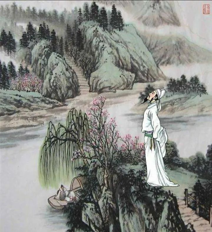 这是青年李白第一次辞亲远游,行舟经过峨眉山,秋月在天,影入江水,回望