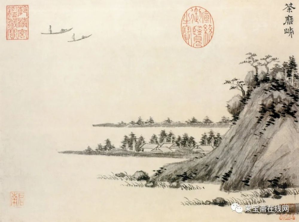 大幅掛軸 柳谷題 梅村画『秋景山水図』中国画 画：絹本 書：紙本