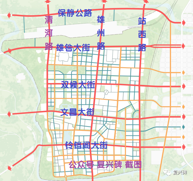 规划出台雄县组团的道路布局是这样的