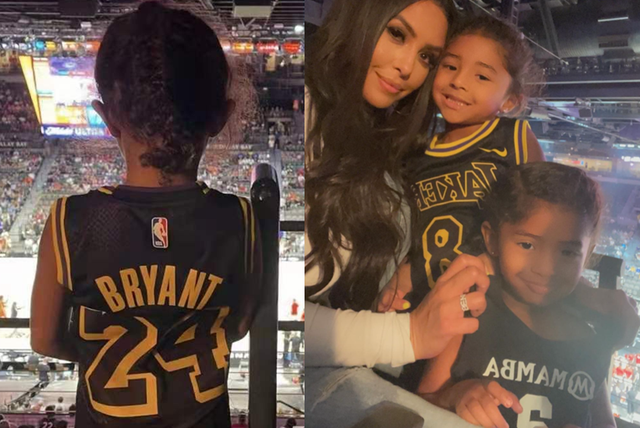 泪目!瓦妮莎新动态:小碧和koko身穿科比和姐姐的球衣现身球场