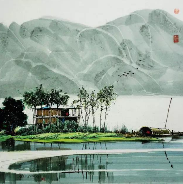 棚田 山水河 75cm 水墨風景画 里山風景 故郷 農村 北陸地方 日本の原