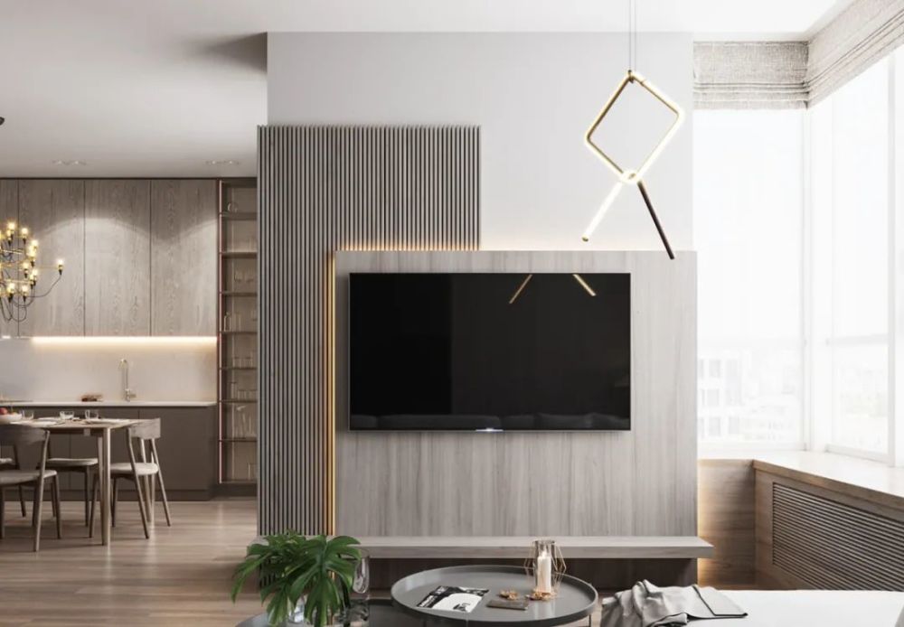 那么这种电视背景墙一定会适合你,它们在造型比较简洁,隐藏式柜体