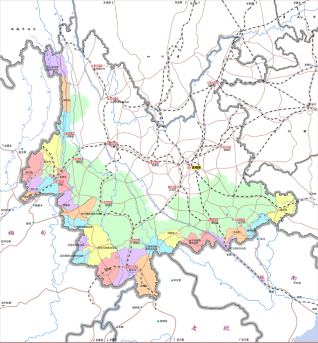 沿邊高速公路起於怒江州貢山縣滇藏邊界,止於文山州富寧縣雲桂交界,全